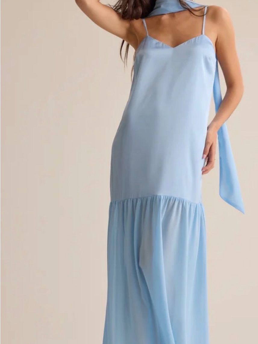 Altar'd State Light Blue Maxi Slip Dress With Scarf Tie